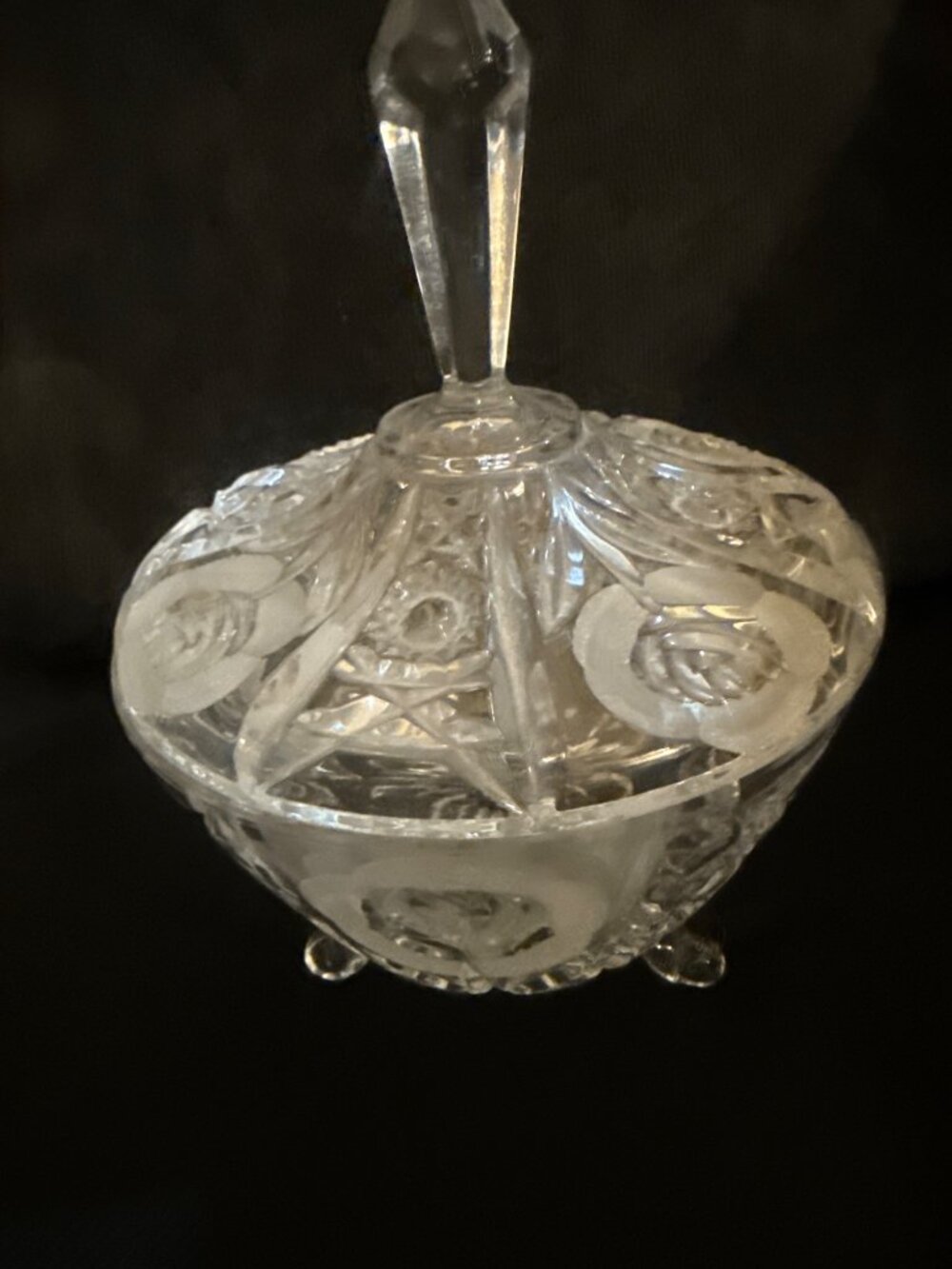 Vintage Elegant  German Handmade 24% Lead Crystal 3-Footed  Rose Pattern Candy D